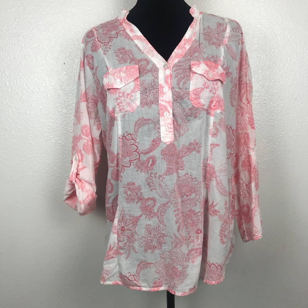 Eden & Olivia Light Red White Floral Tunic Top